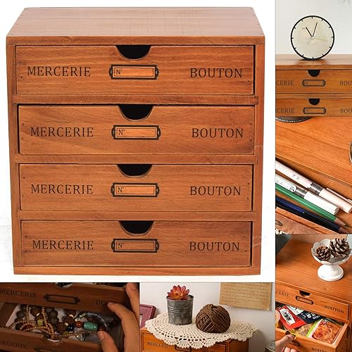 Miniatura 2 de Caja de almacenamiento de madera de 4 capas, caja de joyería grande de madera para anillos, llaves, collares, caja de exhibición vintage,