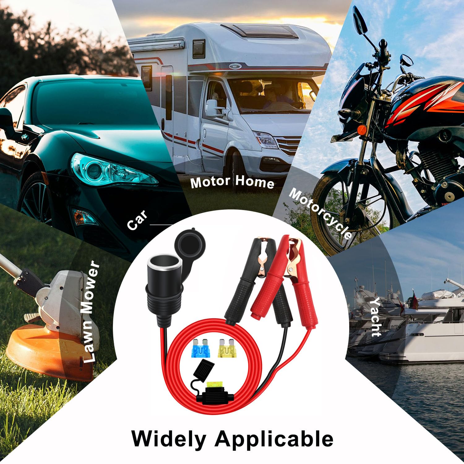 Adapter do Gniazda Zapalniczki Samochodow z Zaciskiem，14AWG 20A12/24V Adapter z Zapalniczki Samochodowej na Zacisk Krokodylowy z zabezpieczeniem do Samochodu, łodzi i Motocykla (1 m)