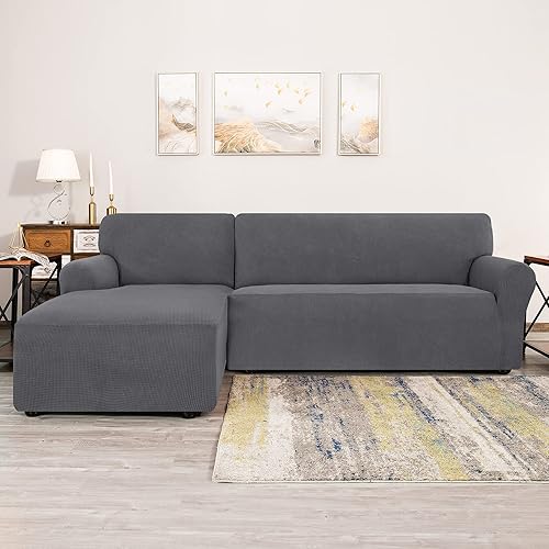 Miniatura 3 de CHUN YI Funda para sofá biplaza y fundas para sofá en forma de L gris claro diván izquierdo