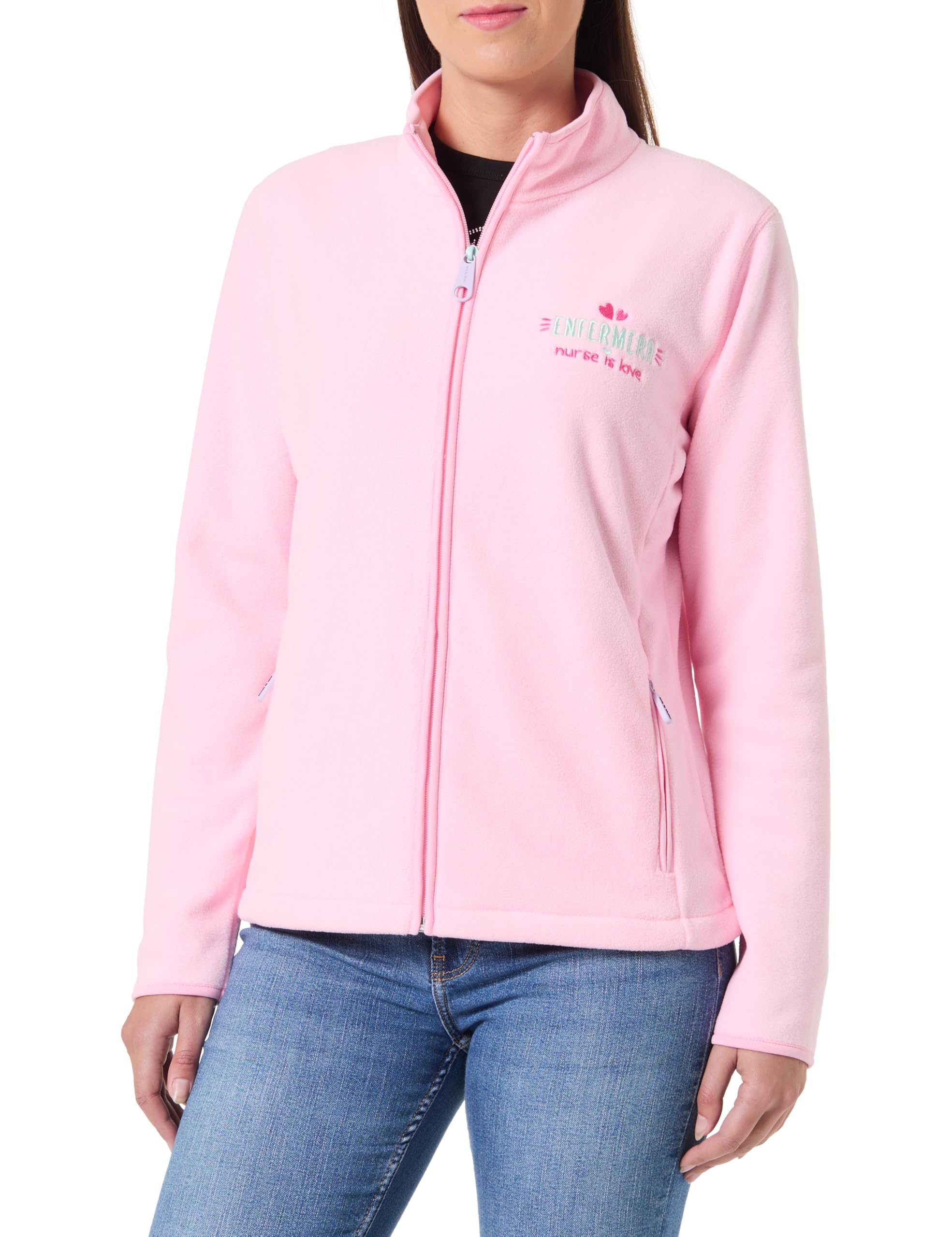 Nurse is Love Fleecejacke für Damen, für Krankenschwestern, ohne Kapuze, Fleece-Futter, doppelte Tasche und Reißverschluss, leicht zu waschen, Original Krankenschwester