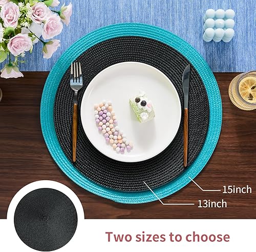 Miniatura 2 de FunWheat Juego de 4 manteles individuales redondos trenzados para mesas de comedor, tejidos, lavables, antideslizantes, pequeños de 13 pulgadas (S