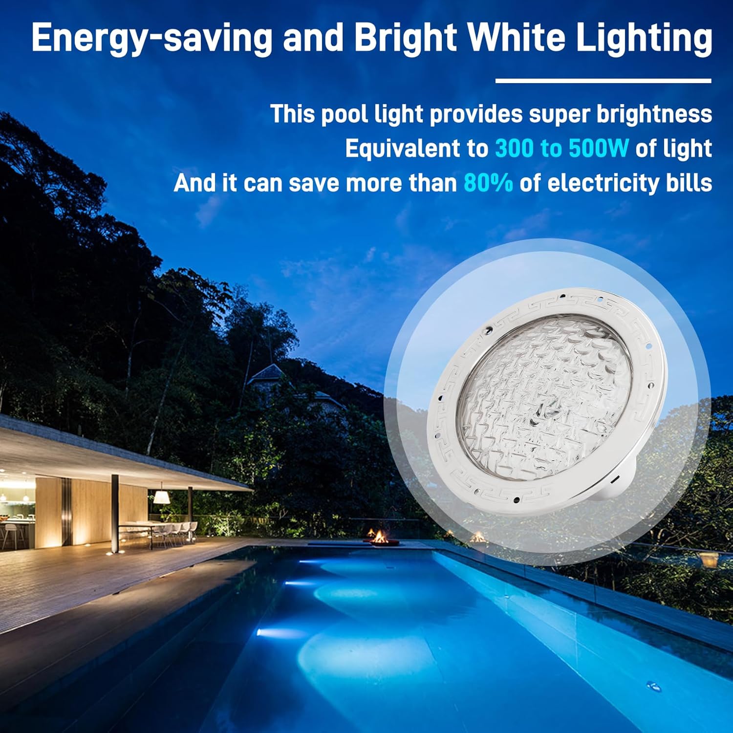 CAtArt 10 Inch Pool Light for Inground Pool (White), AC120V LED Pool Lights Suitable for 10 Inch Wet Niche, 35W, 50 Foot Cord