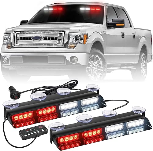 Luces de emergencia 2 en 1 de 14 pulgadas, 32 LED, rojo y blanco, luces estroboscópicas para parabrisas, luces estroboscópicas delanterastraseras de