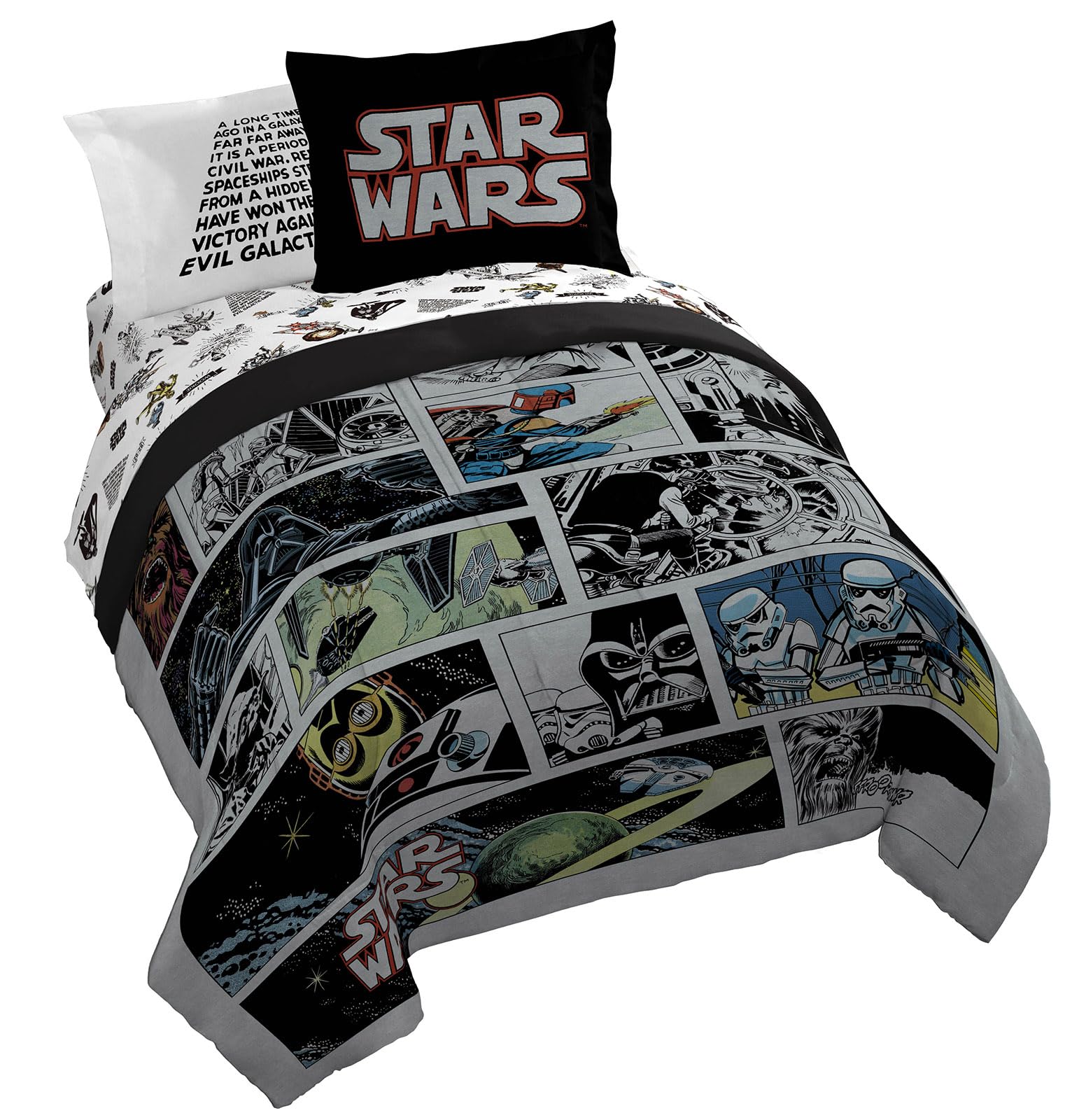 Jay Franco Star Wars Comic Book Queen Size Comforter Set - 7 Piece Bedding Includes Sheet Set & Pillow Covers - Super Soft Cozy Kids Bedding