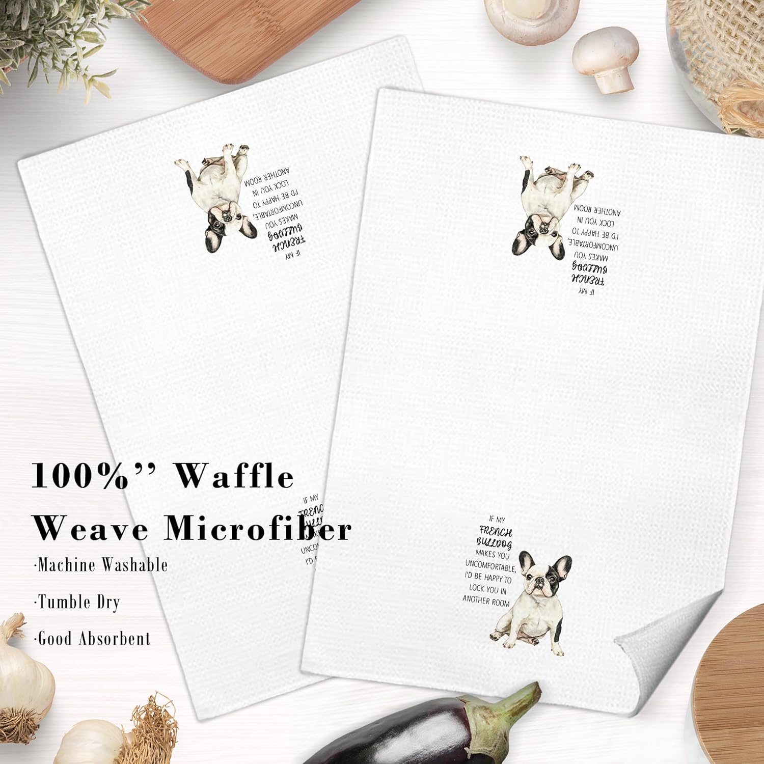 Funny French Bulldog Kitchen Dish Towels, Frenchie Gifts for Women, Gifts for French Bulldog Lovers Decorative Hand Tea Towels for Bathroom, 16x24 Inch - Image 3