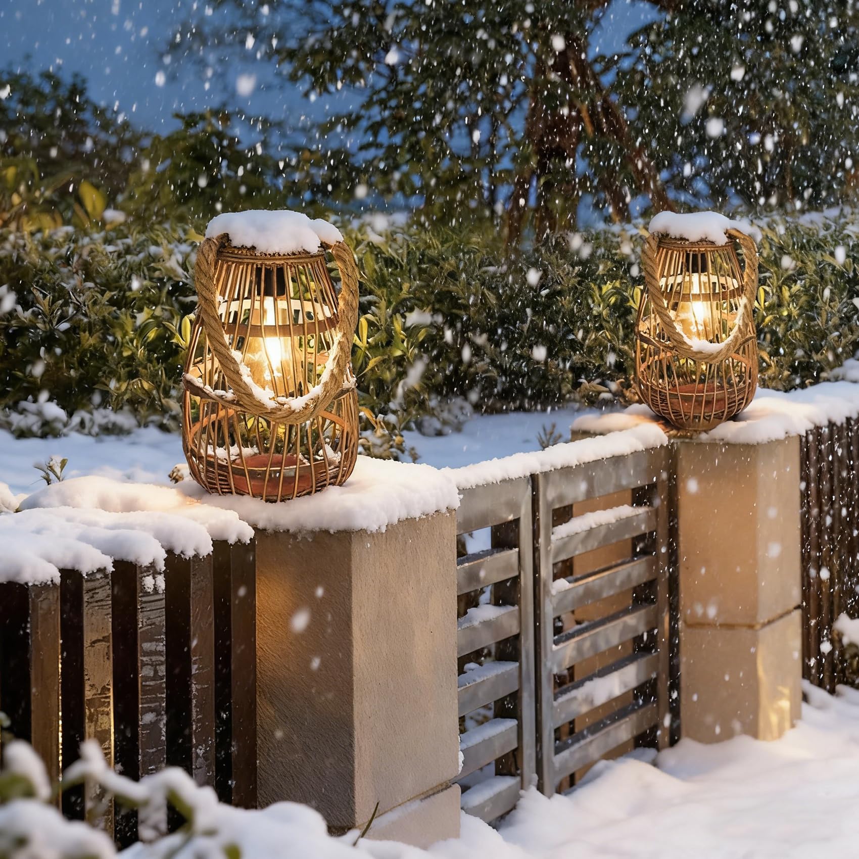 Tangkula Lot De 2 Lampadaires Solaires D'extérieur En Osier étanche