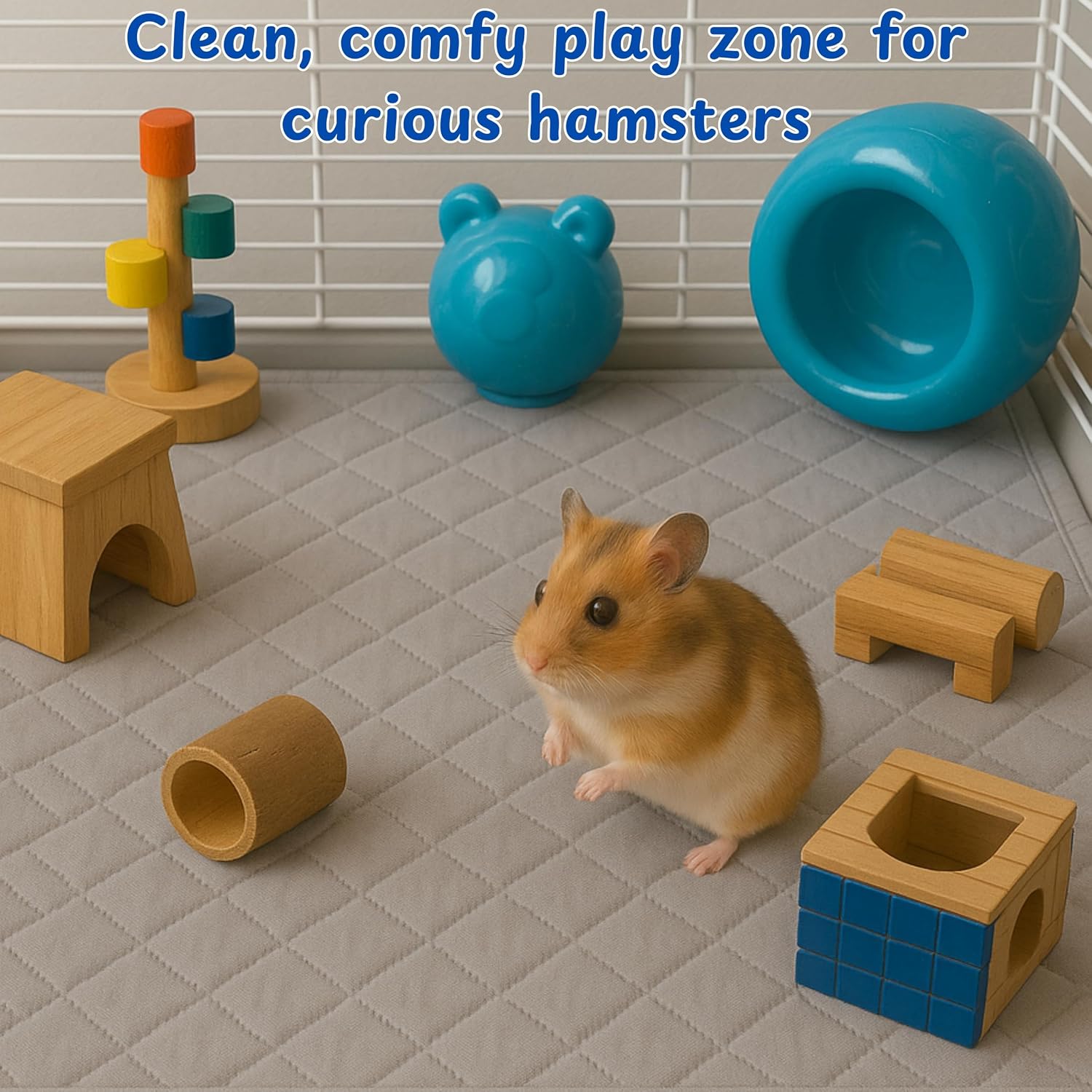 Hamster No Drip Water Bottle Bowl, Water Bottle Stand with Cleaning Mat, 2 In 1 Automatic Drinking Feeder, Hamster Cage Accessories, Rat Enrichment Toys, Guinea Pig Accessories for Cage (Mat, 28"x20")