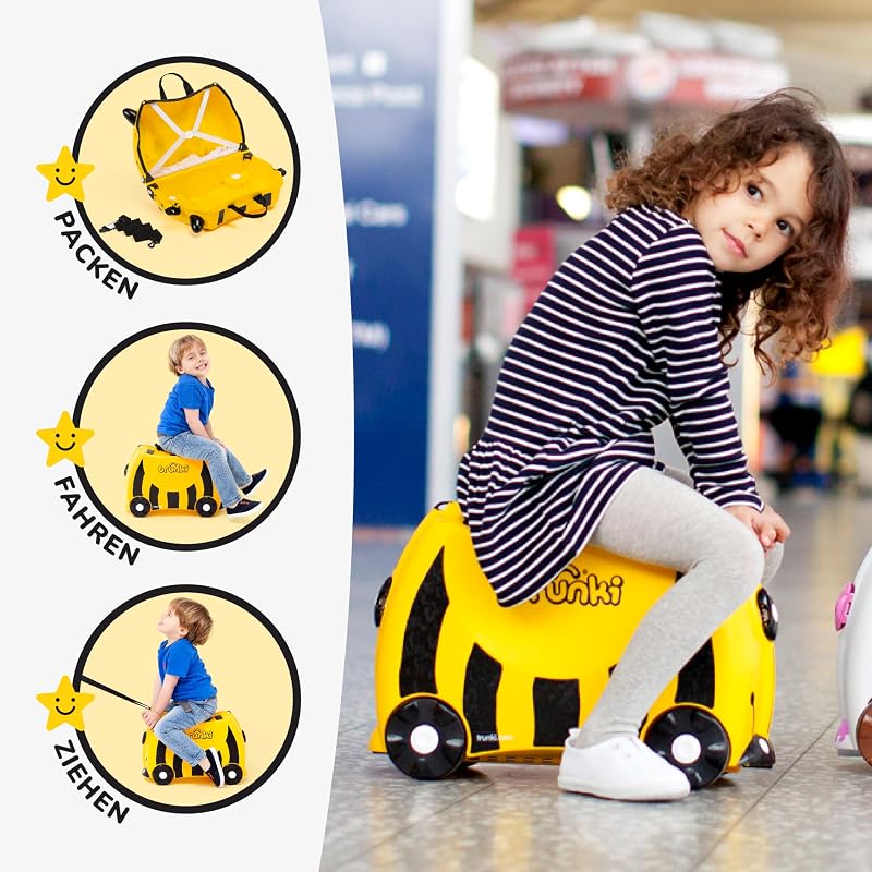 Trunki Gyermek Utazóbőrönd - 18L Kézipoggyász Méretű Keményfalú Bőrönd Amin Ülni is Lehet, Húzópánttal és Vállszíjjal
