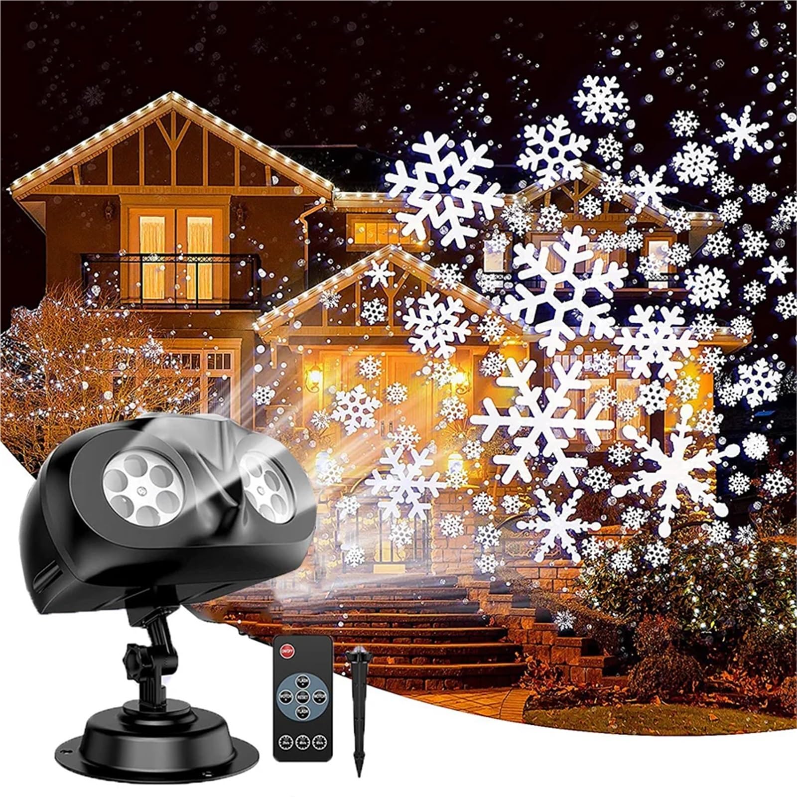 Proyector de copos de nieve navideños con forma de búho, lámpara LED de proyección de nevadas