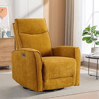 ANJ Power Rocker Recliner Chair with USB Ports, Electric 270° Swivel Glider Recliners, Upholstered Leathaire Rocking Reclining Sofa Nursery Recliner for Living Room, Bedroom (Yellow01)