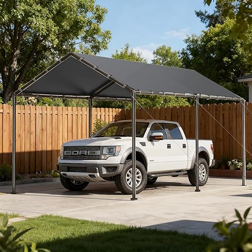 10x20 Heavy Duty Carport, Outdoor Carport Shelter with Reinforced Frame and Stakes, Waterproof Garage Car Port Tent (Gray)