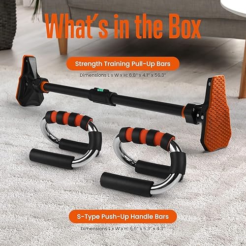 Miniatura 2 de SQUATZ Barra de dominadas de puerta y barras de empuje en forma de S, asas de flexión para piso, marco de puerta, barra colgante ajustable, equipo