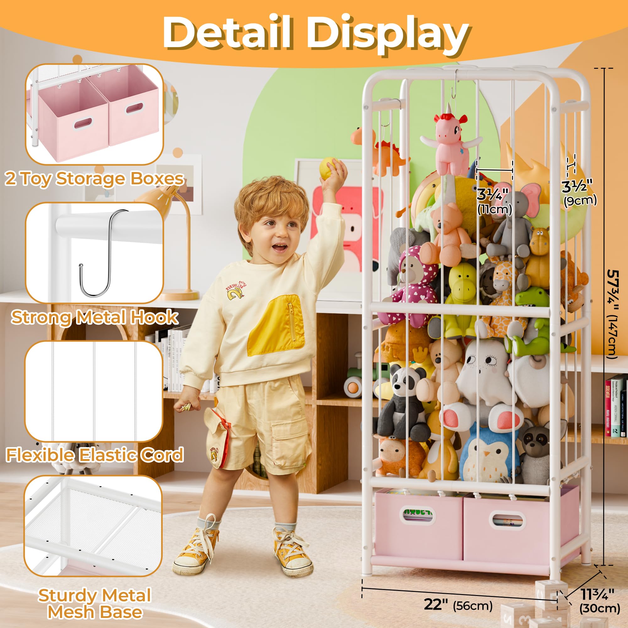 GRANNY SAYS Jaula de Peluches con Cajas de Tela, Jaula Estantería de Metal para Juguetes, Organizador Juguetes, Organizador de Juguetes para la Habitación de los Niños Guardería Sala de Juegos