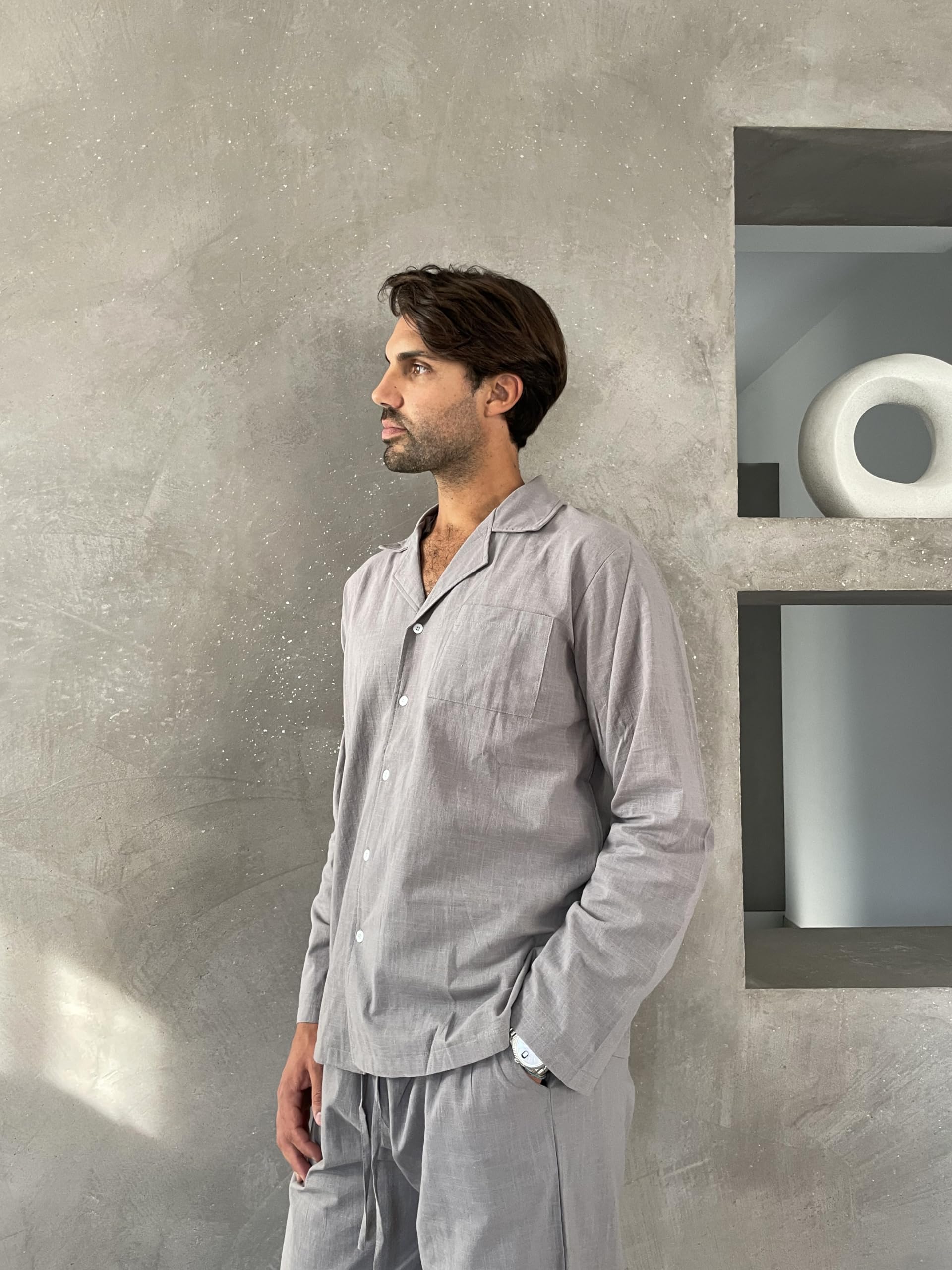 Ekouaer Pigiama da Uomo Invernale in Cotone Pigiami Due Pezzi Manica Lunga Pantaloni Pigiama da Notte Camicia Caldo， S-XXL