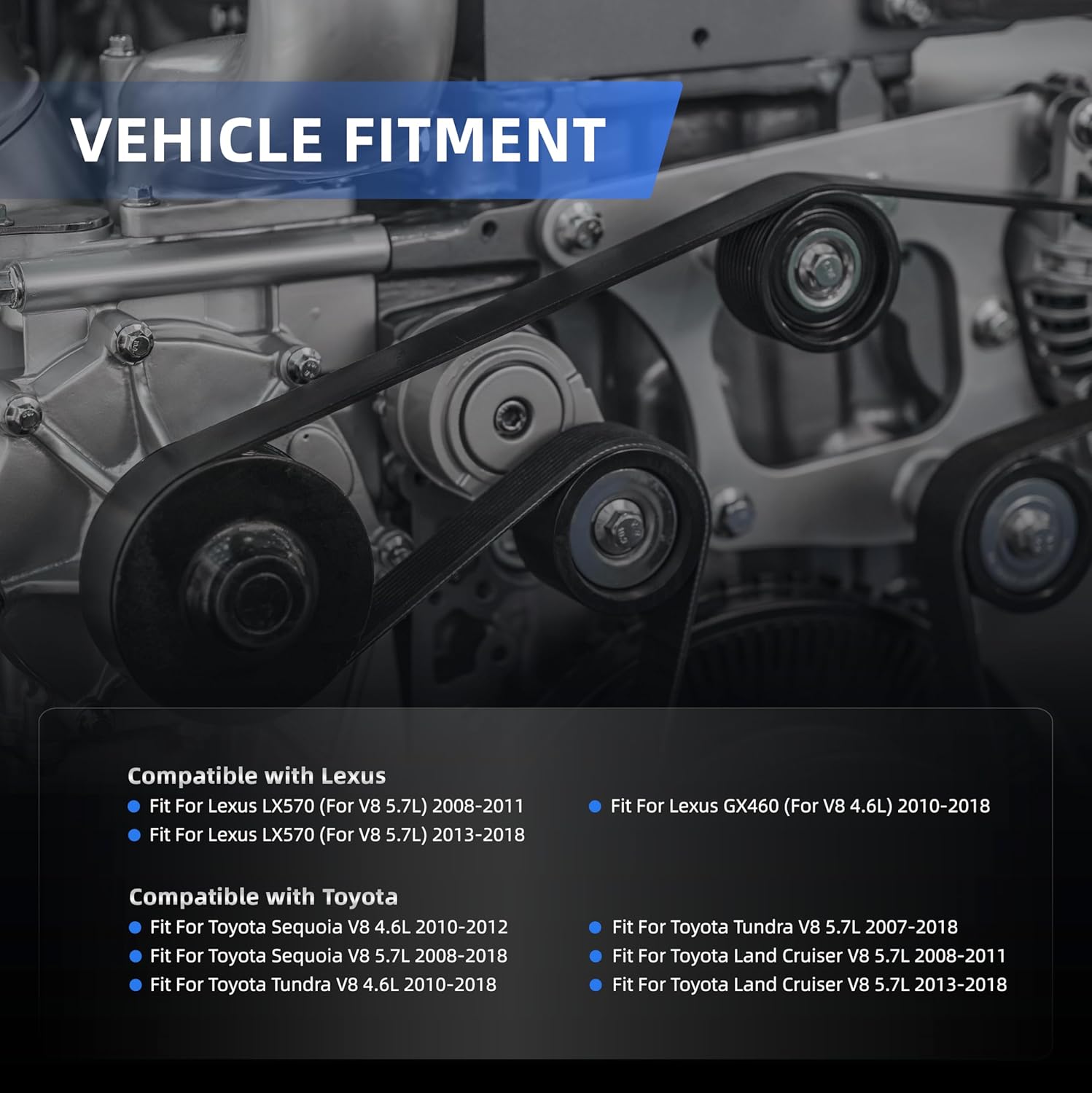 Belt Tensioner Idler Pulley Kit For Lexus GX460/LX570 2010-2018, For Toyota Sequoia/Tundra/Land Cruiser 2010-2018, V8 4.6L/5.7L, 39185, 166200S010, 36370, 1660338010