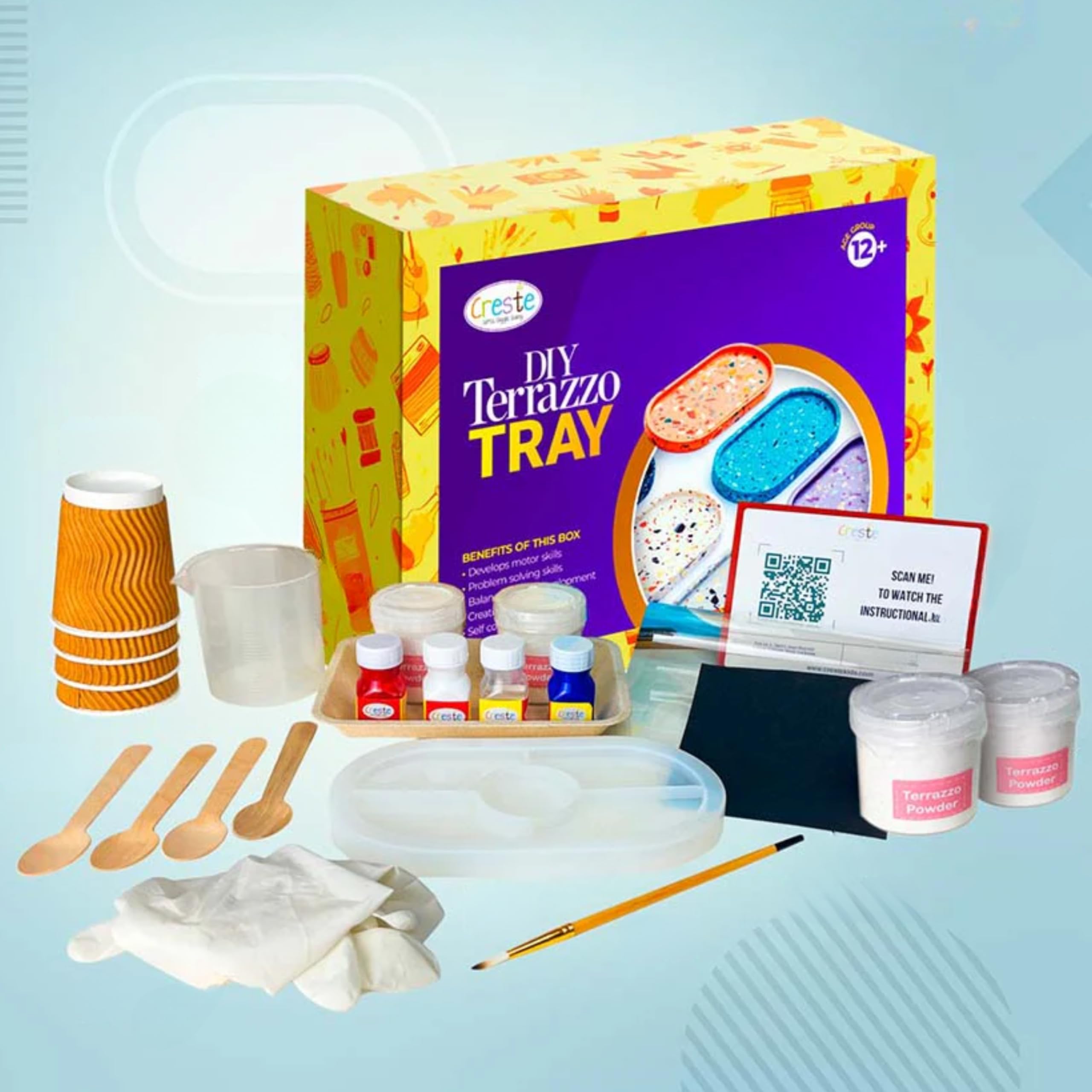 creste Terrazzo Tray Making Kit for Kids Ages 12+ and for Adults | Silicone Mould Resin Art Making Craft Kit | DIY Fun and Engaging Activity Kit for Boys and Girls-image-27