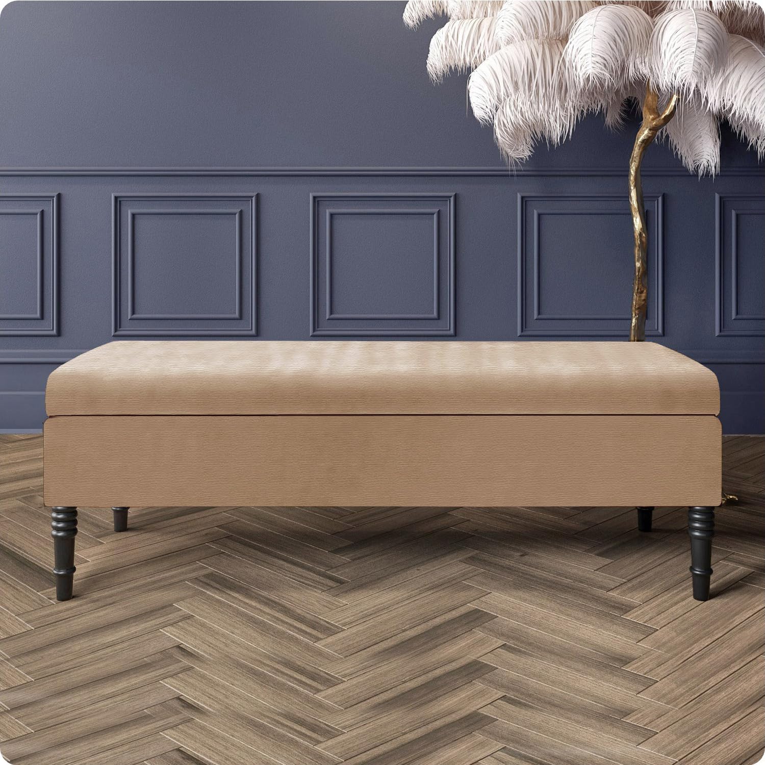 veloria Naples Ottoman Storage Bench with Legs – Plain Upholstered Seat, Engineered Wood Frame, Modern Footstool for Bedroom or Living Room