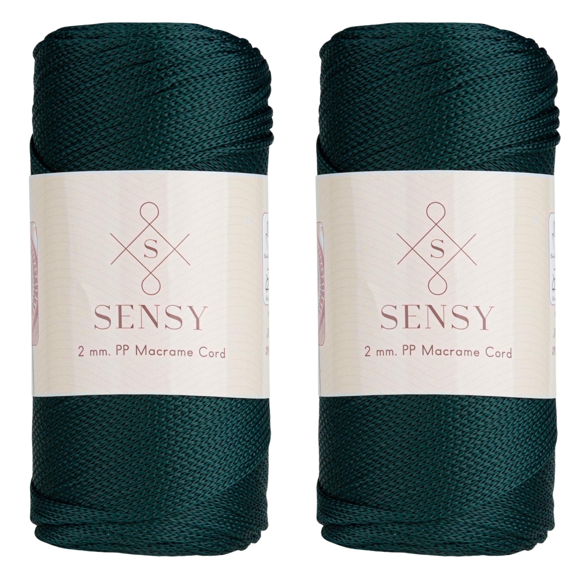S SENSY Sensy Premium 2 Pack of 2mm 251 Yards Polyester Rope 100% Polypropylene Cord Macrame Cord 2mm Crochet Bag Cord Macrame Rope Crochet Thread Gift for Knitter (Forest Green)