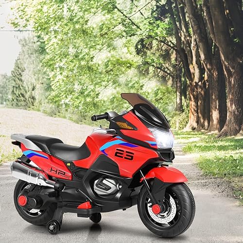 Miniatura 9 de OLAKIDS Motocicleta de 12 V para niños, motor eléctrico con música, pedal de pie, rueda de entrenamiento, luz LED brillante, juguete de triciclo