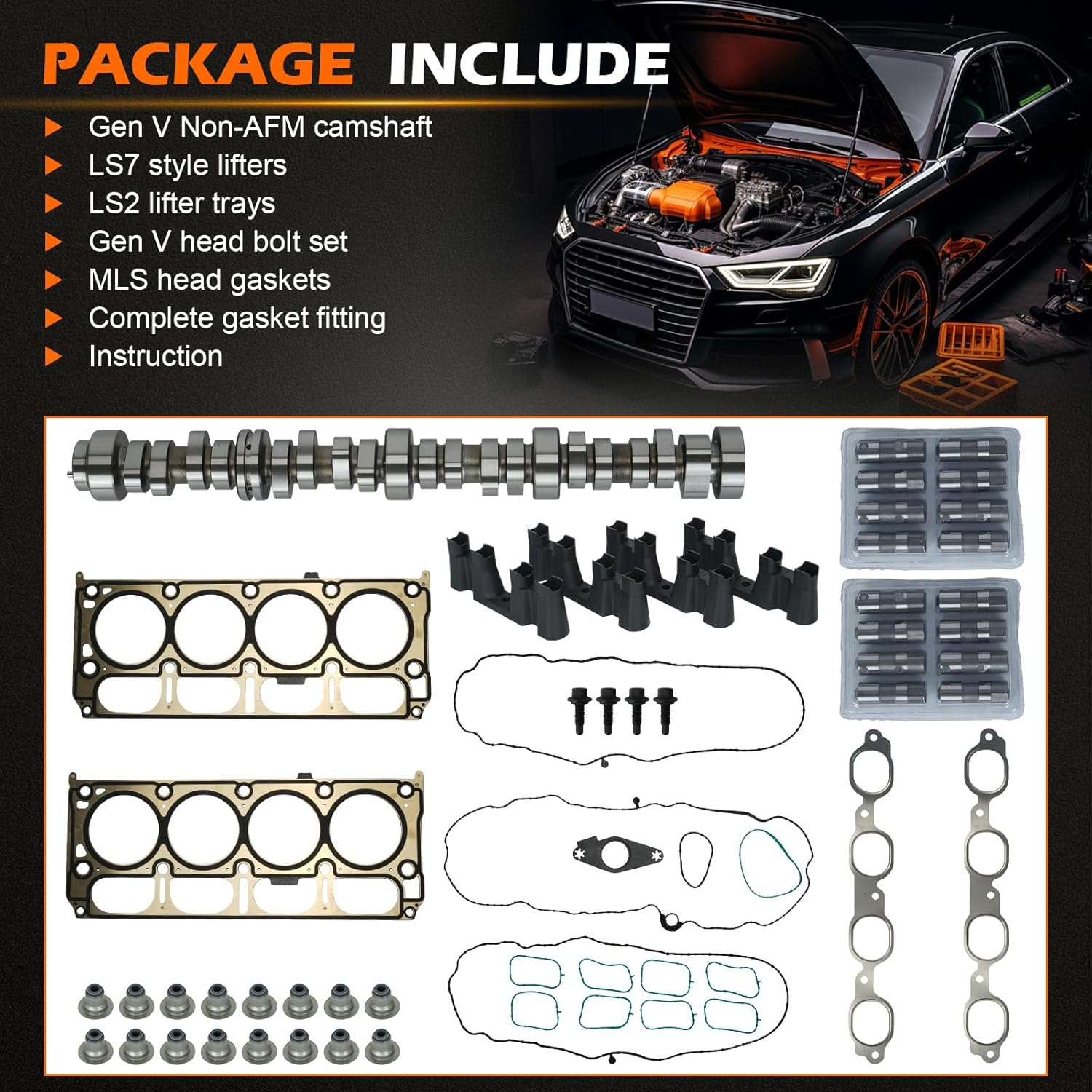 Non-AFM Disabled Camshaft Lifter Set Engine Rebuild Overhaul Kit - Compatible with GM Chevrolet Gen V L83 5.3L Engine 2014-2021 - Replace# 12619823 HS26744PT