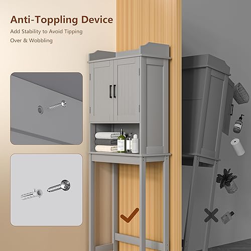 Miniatura 6 de VEIKOU Estante de inodoro para baño, almacenamiento independiente sobre el inodoro, armario de baño sobre el inodoro con estante ajustable y estante