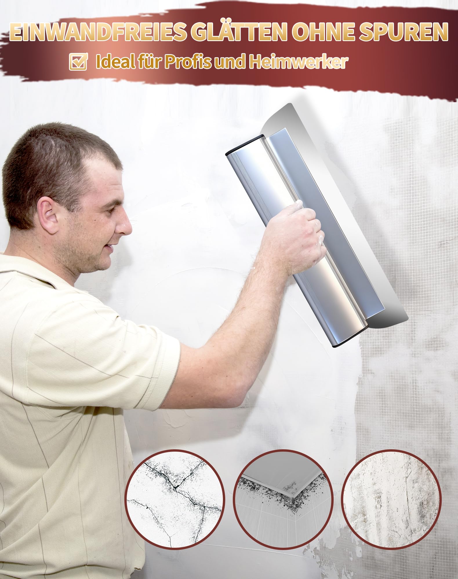 3x Spatule Enduit Lissage Set 60cm 40cm 25cm Manche en Alliage Aluminium avec Perche Télescopique 80-130cm lisseuse enduit Lame a Lisser Enduit Couteau a Enduire Inox Outil Lissage