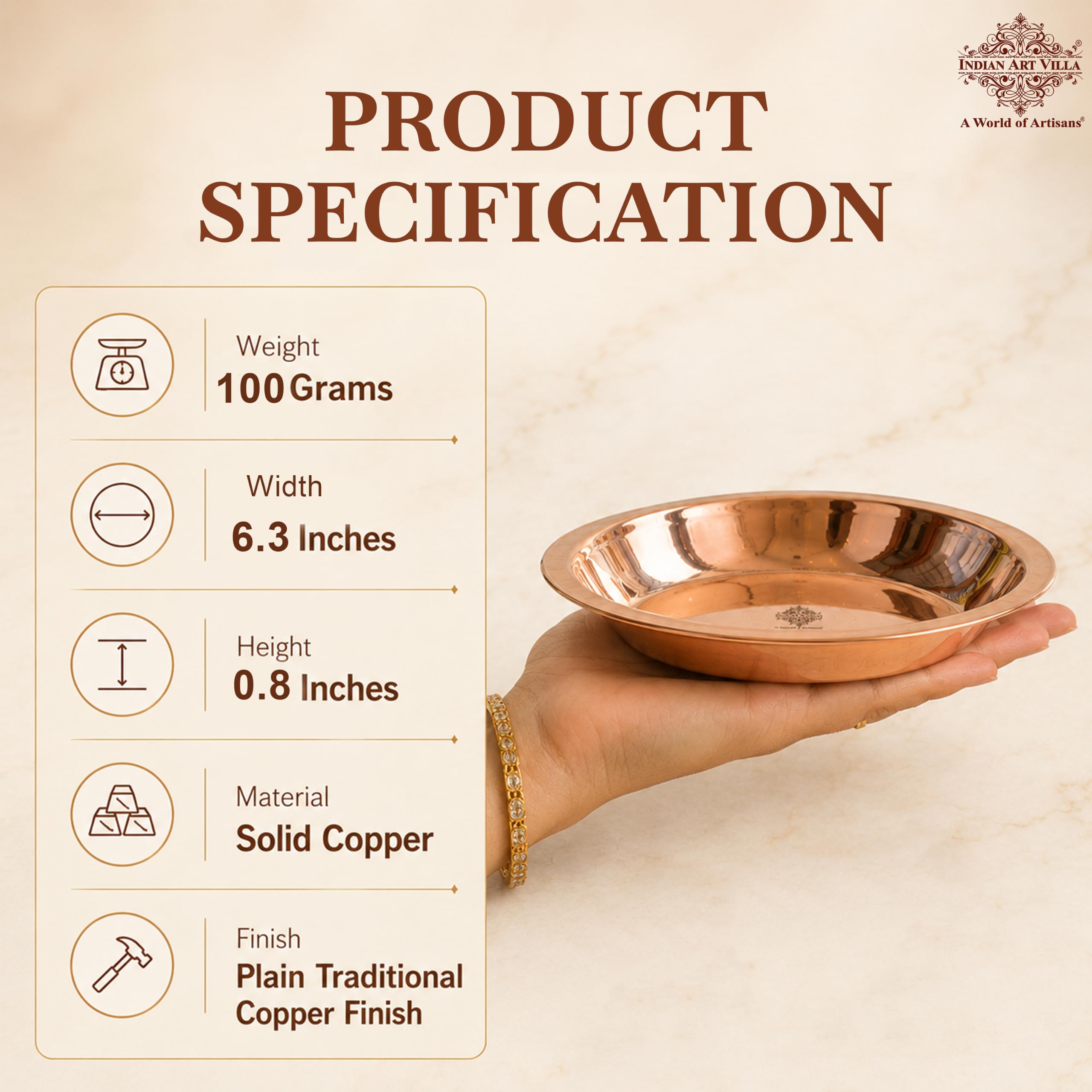 IndianArtVilla Copper Pooja Thali Plate, Poojan Purpose, Spiritual Gift Item, 6" Inch Each, Set of 4 3