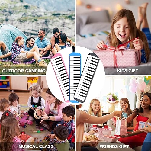 Vista 13 de Melodica - Pianica portátil de 32 teclas con bolsa de transporte, boquillas cortas y largas para principiantes, regalo para niños Rojo