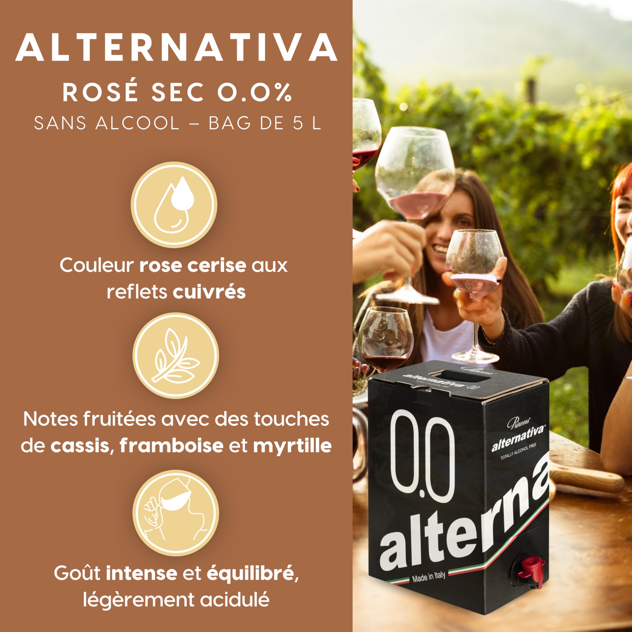 ALTERNATIVA Bag in Box Rosé Sec Sans Alcool 0,0% – 5 Litres | Boisson Désalcoolisé Premium Italien – Idéal pour Célébrations, Cadeaux, Occasions Spéciales – Alcool Free