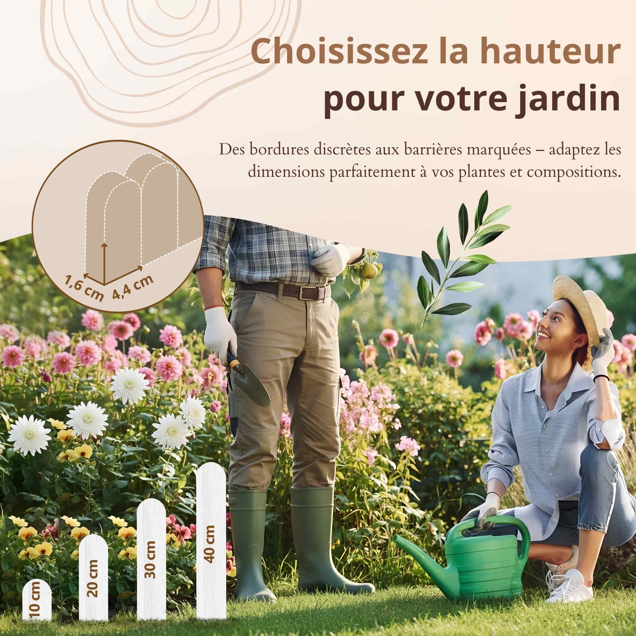 Floranica Bordure de Jardin en Bois 30 x 100 cm Brune Bordurette de Pelouse Bordure de Gazon avec piquets Bordure de Parterre