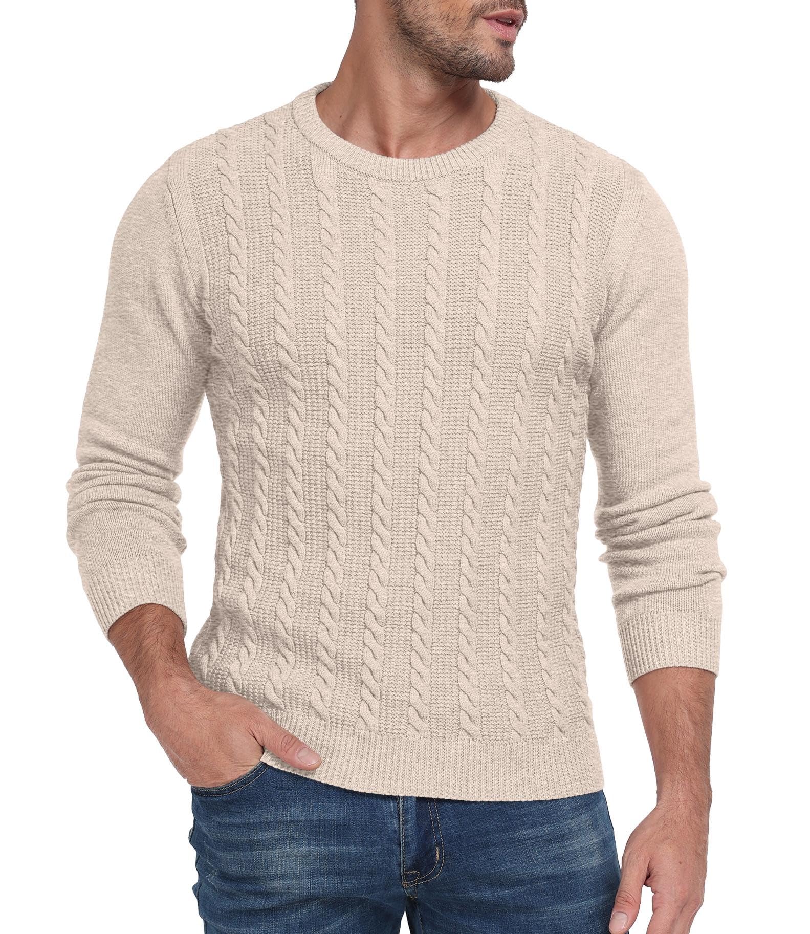 Hisir Maglione da uomo a maniche lunghe, invernale, caldo, a girocollo, lavorato a maglia