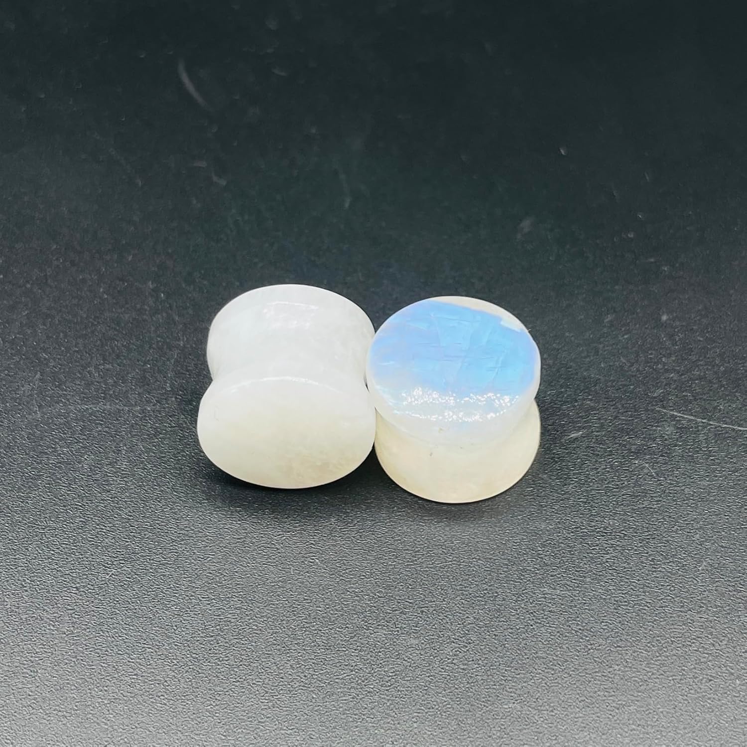Natural Rainbow Moonstone Double Flared Ear Plugs | Handmade Stone Gauges Tunnels | Organic Body Piercing Jewelry for Stretched Ears