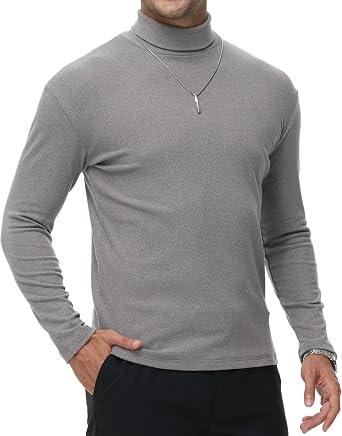 Mens Long T-Shirt, Long Sleeve, Turtleneck, High Neck Shirt, Thick, Thermal Inner Top, Autumn, Winter, Solid, Warm