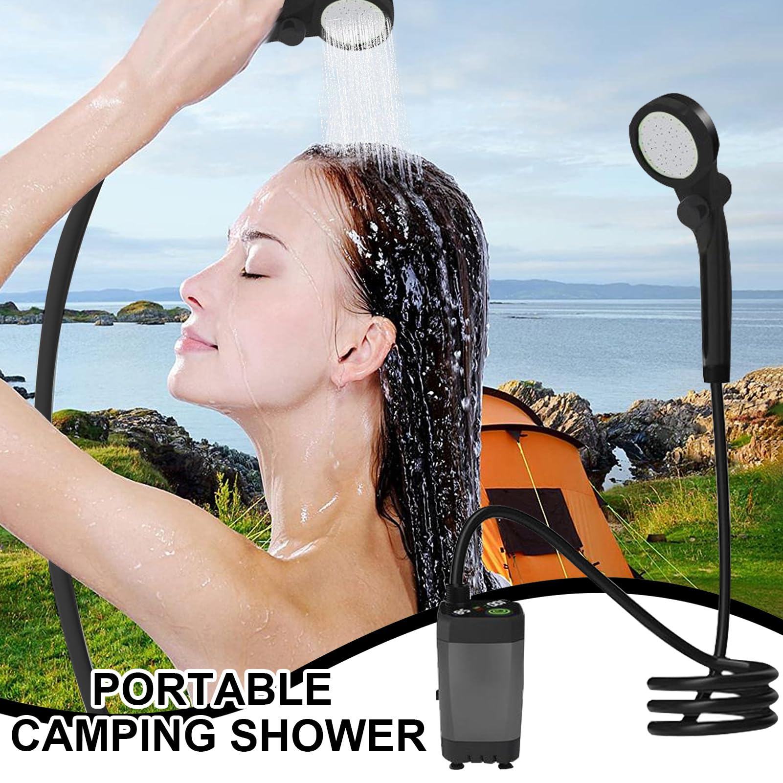 Prysznic Przenośny Ładowalny, 3 Tryby Natrysku, Wodoodporny, Pompa | Prysznic do kampera z wyświetlaczem LED 3 Tryby Natrysku, Wodoodporny, Do Kempingu, Plaży, Kampera, Mycia Samochodu