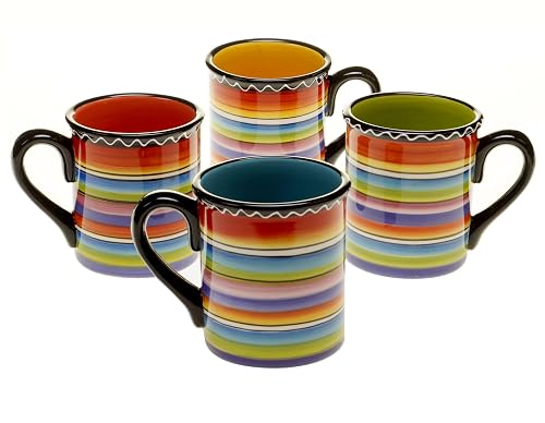Tequila Sunrise Mugs Set of 4, 15 oz Colorful Ceramic