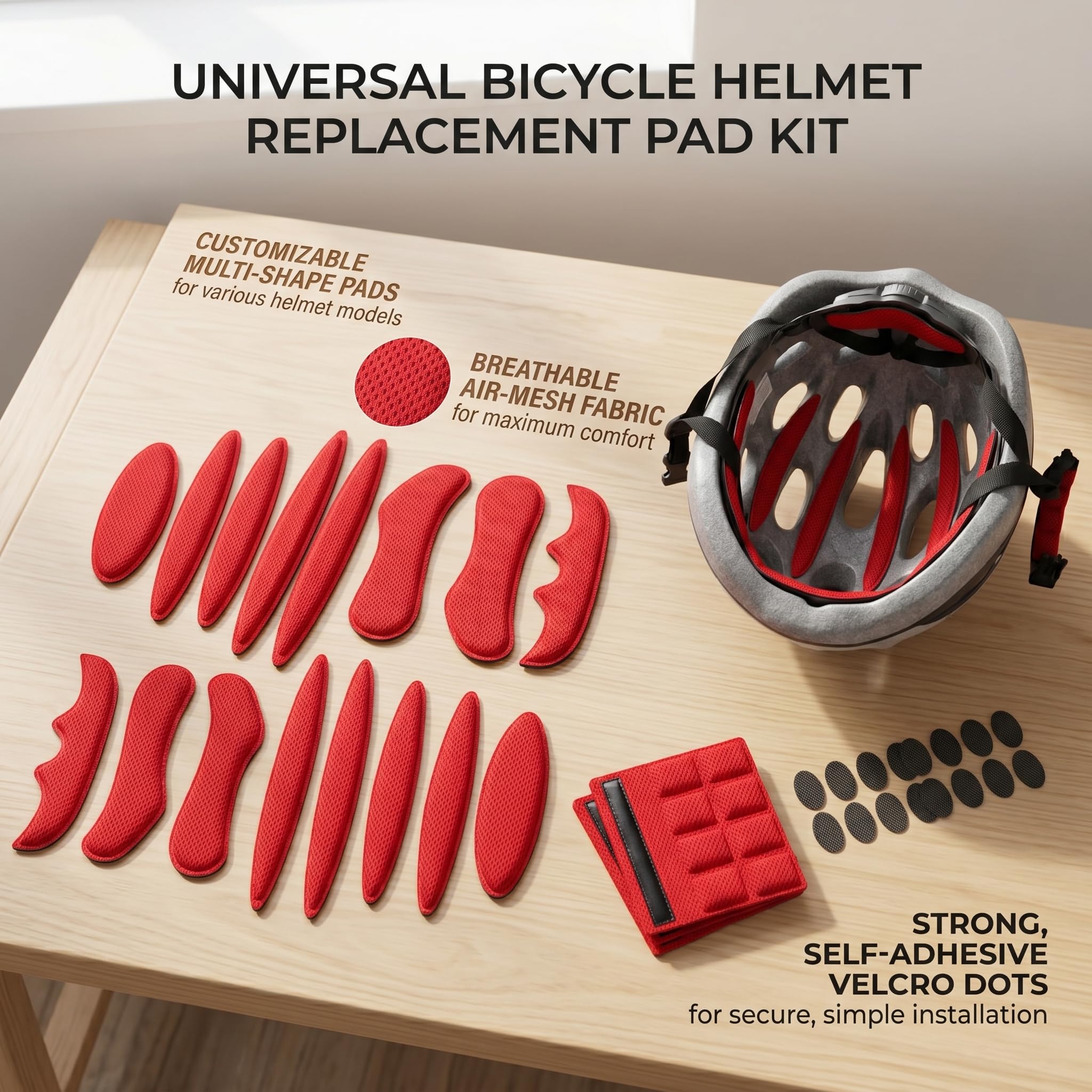 Imbottitura Casco Bici Ricambio Universale Set 3 Pezzi gommapiuma Traspirante Accessori Casco Ciclismo Comfort Interno Casco Bici Nero