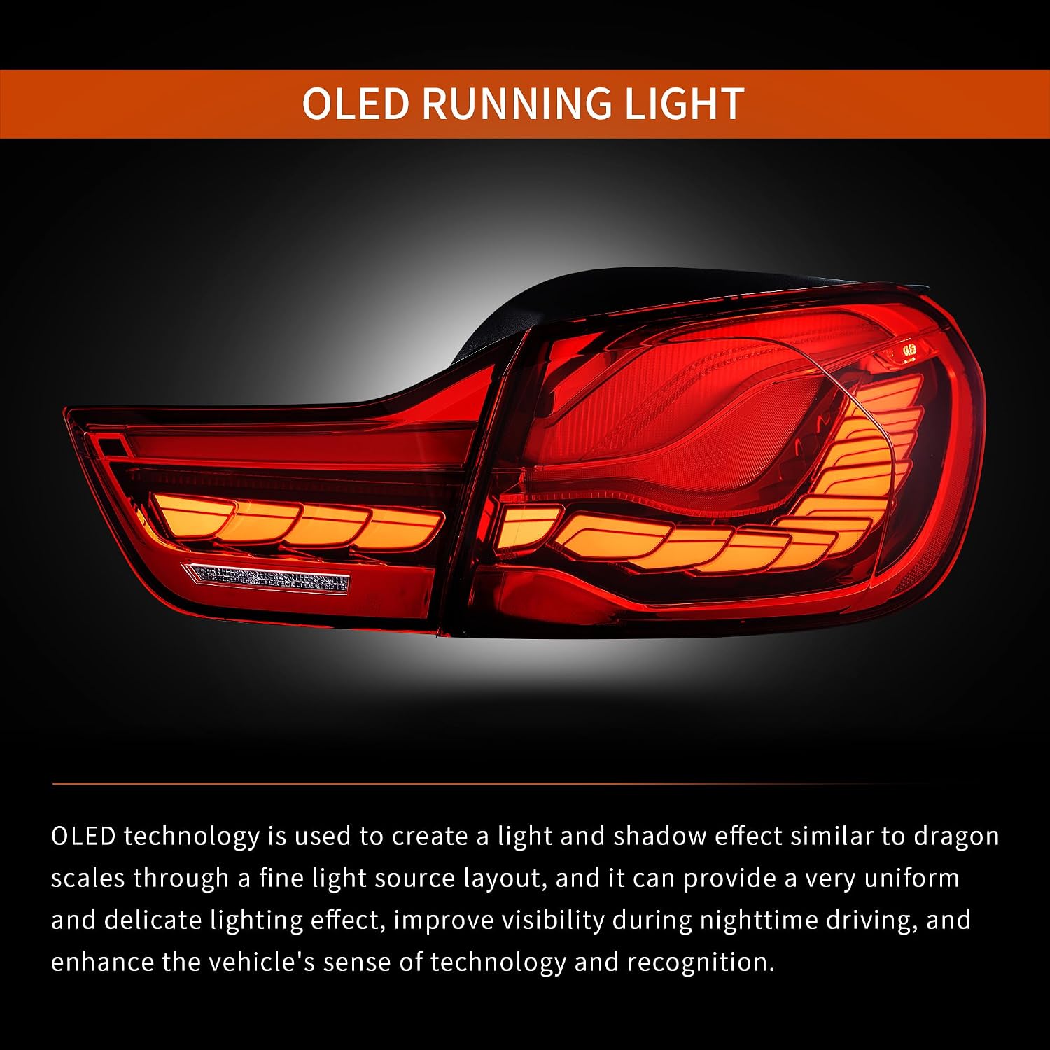 VLAND OLED Tail Lights Compatible With BMW 4 Series (F32/F33/F36) 2014-2020 / M4 (F82/F83) 2014-2020, With Upgrade Dragon Scales Running Light, Red Lens