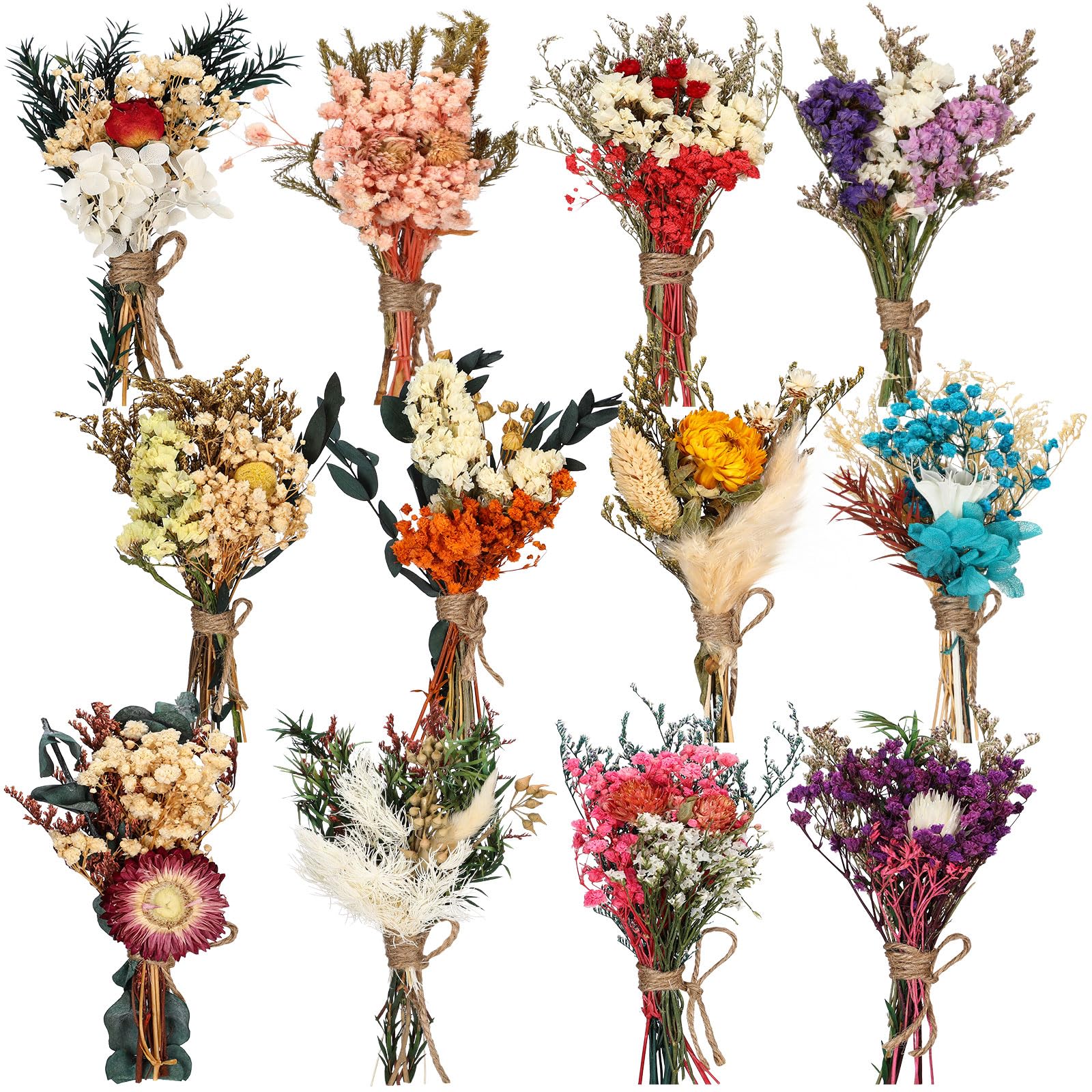 Layhit Boho-Trockenblumenstrauß, Mini-Hochzeit, handgefertigt, Trockenblumen, Dekoration für Vasen, Basteln, Foto-Boutonniere für Männer, Blumenpflanze für Brautjungfer, Geschenk