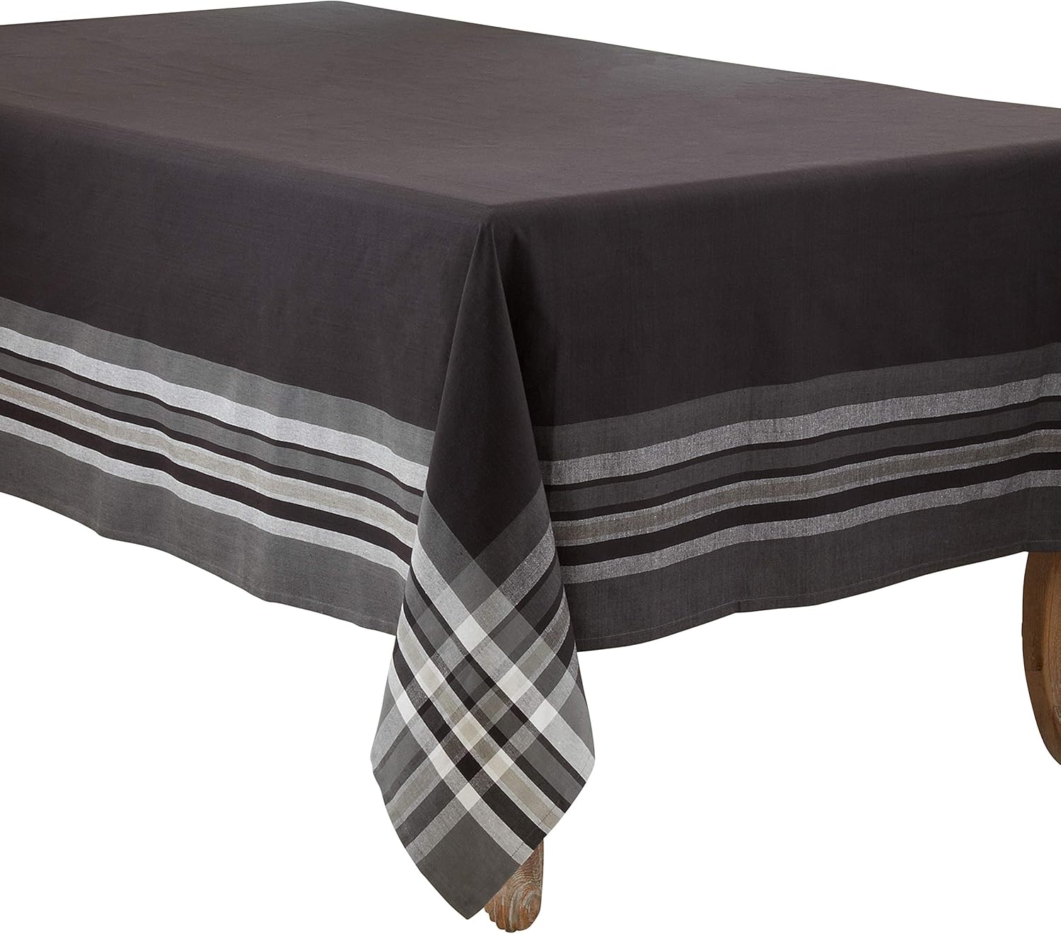 SARO LIFESTYLE Beau Collection Stripe Border Tablecloth, 70" x 120", Black