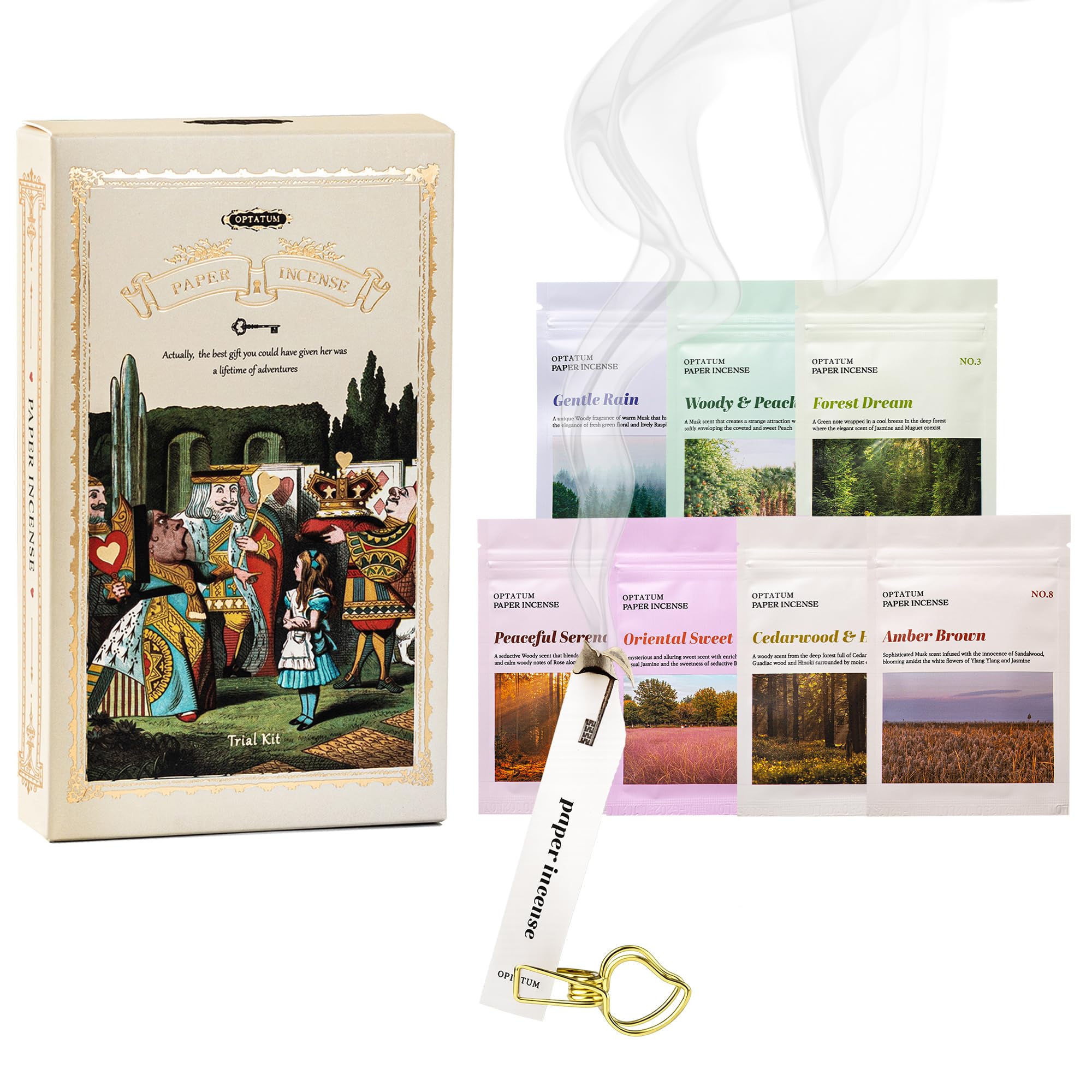 OPTATUM Paper Incense Trial Kit - Discover Your Best Scent from Our 9 Unique Fragrances, Total 36pcs Incense Paper Set, Quick Usage & Long-Lasting Fragrance, Eliminating Bathroom, Kitchen Odors