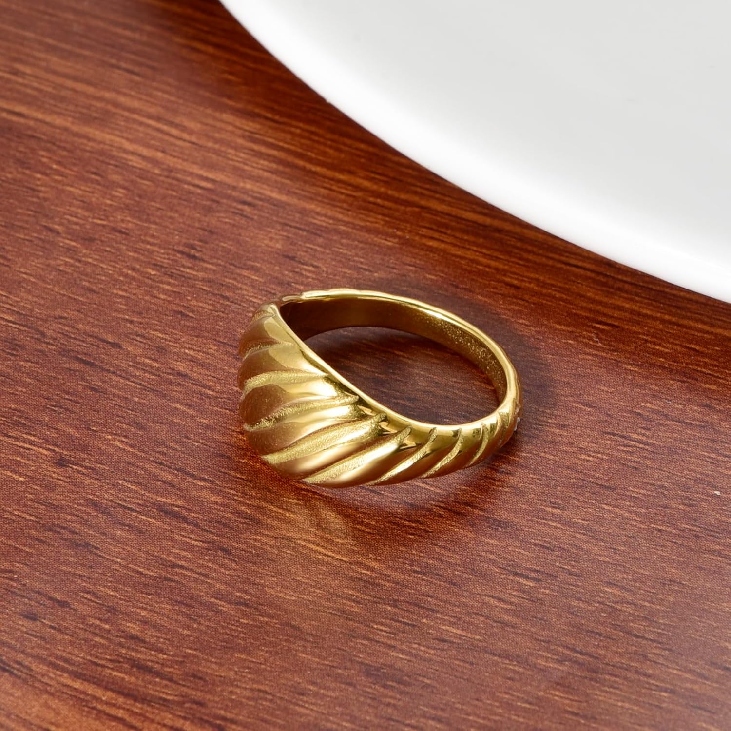 CANDYFANCY Gold statement Rings for Women Chunky Band Puffy Dome Croissant Thumb Band Twisted Stacking Ring Fashion Minimalist Thick Thumb Index Finger Ring - Image 5