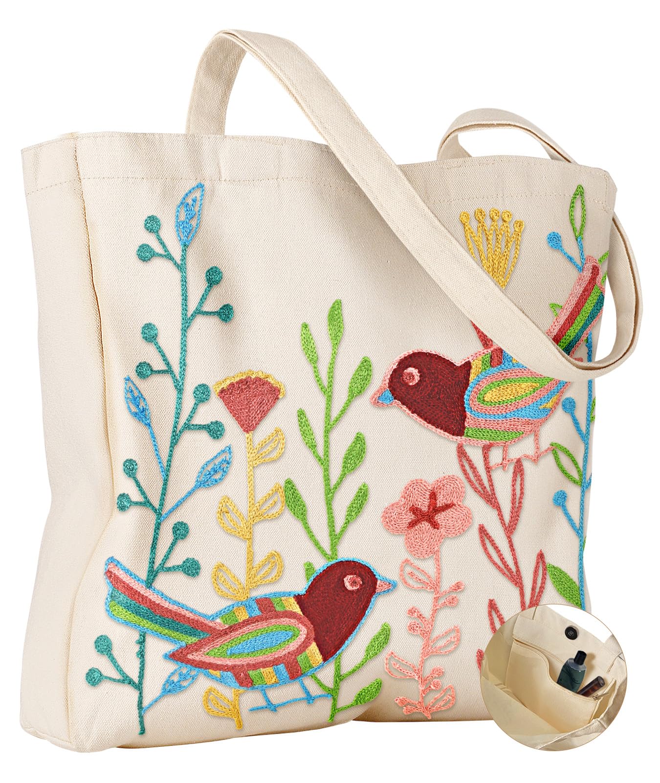 Miss Adola Embroidery Canvas Tote Bag with Pocket &amp; Buckle