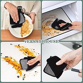 SINLAND Microfiber Dish Cloth for Washing Dishes Dish Washing Rags Best Kitchen Washcloth Cleaning Cloths Wash Cloths with Poly Scour Side 7.87Inchx7.87Inch 10 Pack Black