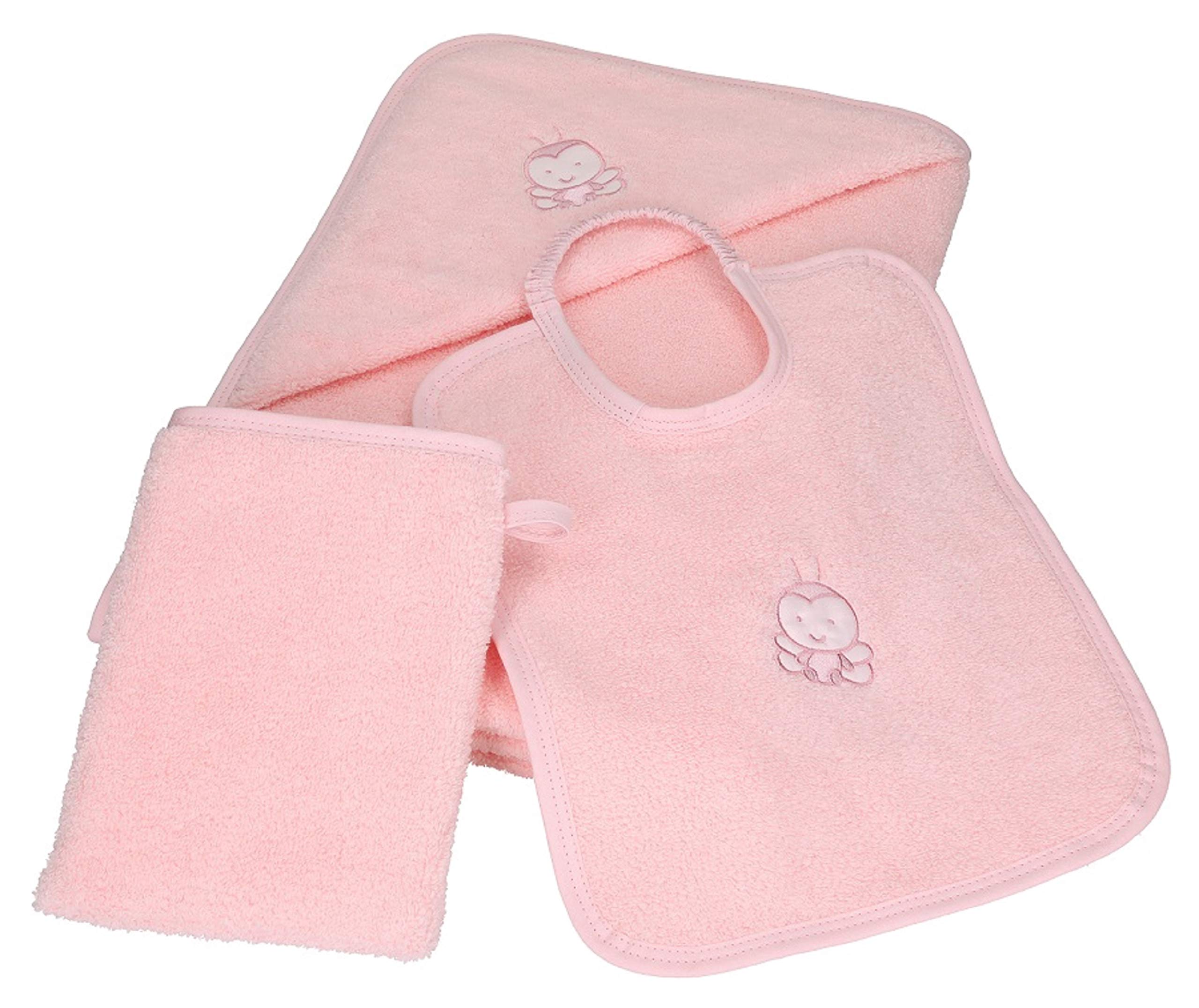 Betz 3 pièces Babyset Bees 1 Serviette de Bain à Capuche 85x85 cm 1 Bavoir 1 Gant de Toilette pour bébé 100% Coton Couleur rosé