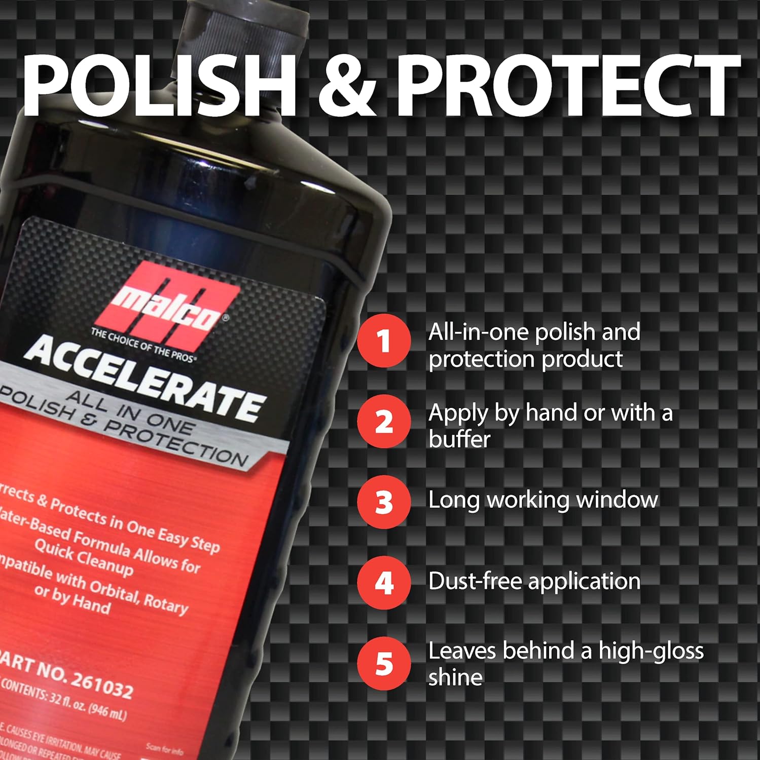 Malco Accelerate All-in-One Polish & Protection - One-Step Car Polishing Compound Designed to Remove Light to Medium Paint Defects/Deep Glossy Finish with 90-Day Protection (261032)