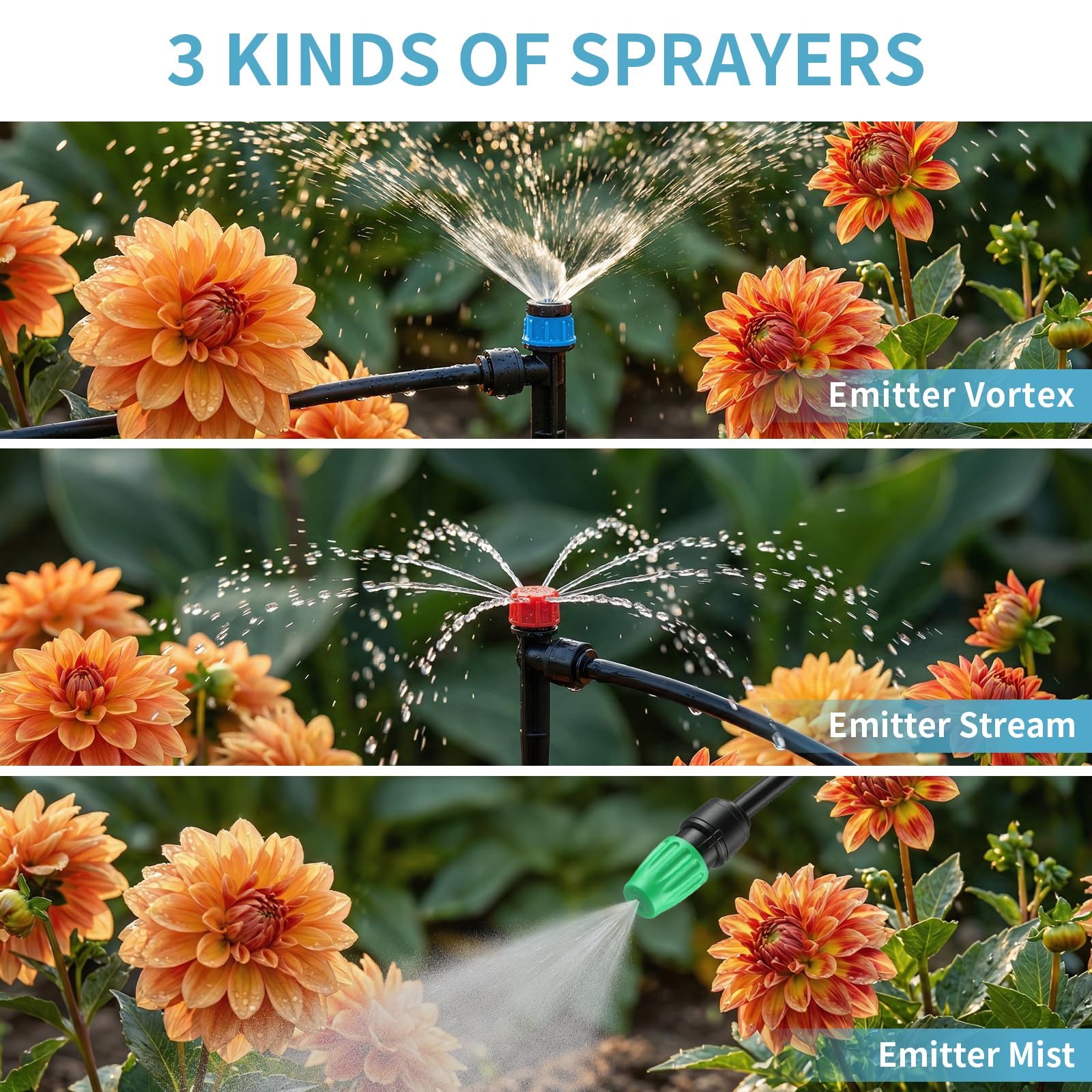 LP Tropfbewässerungssystem, 60 m automatisches Gartenbewässerungsnebelsystem mit 1,27 cm und 1/4 Zoll Verteilerrohr – verstellbare Düsen und Sprinkler für Garten, Gewächshaus, Rasen, Topfpflanzen