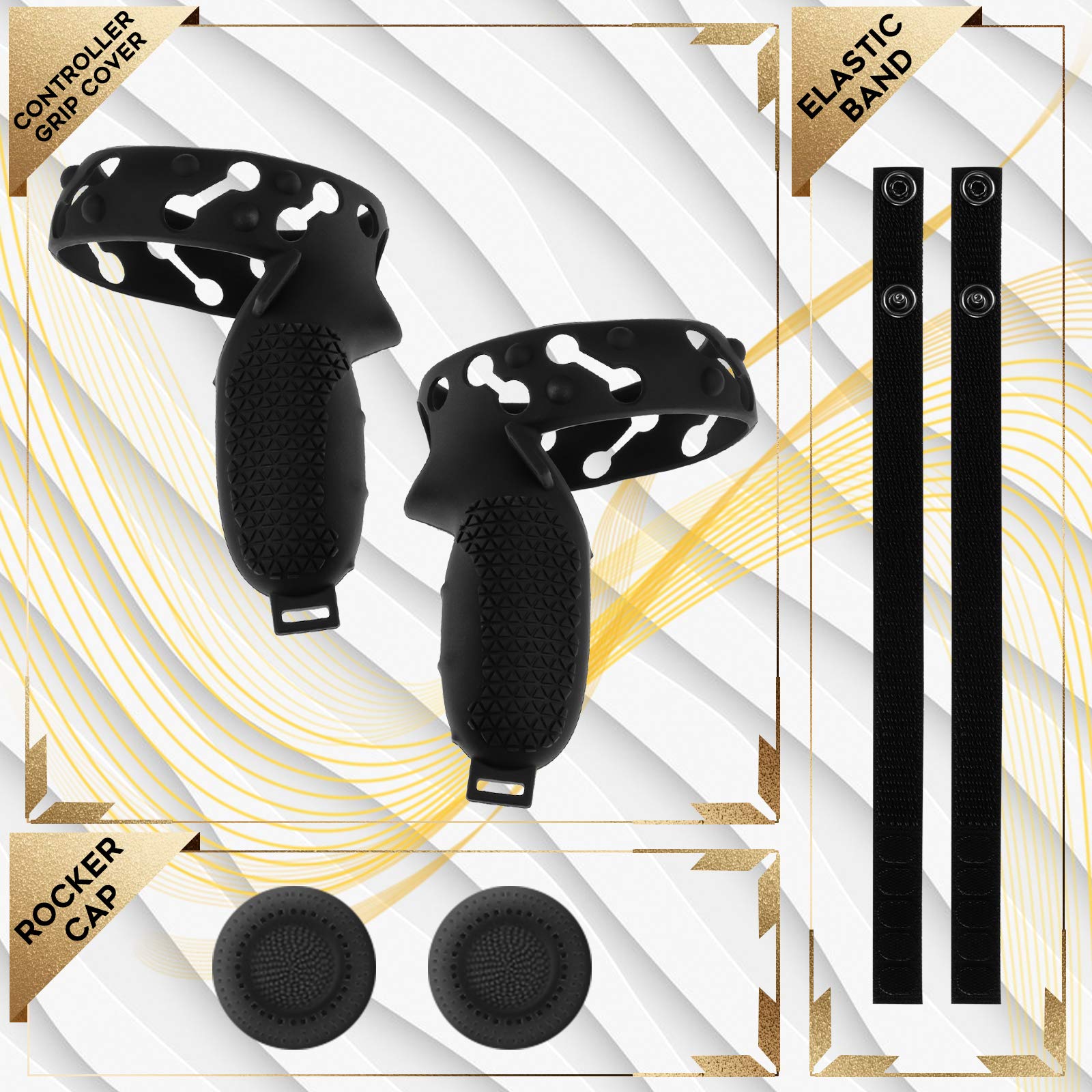 (1 Pair)  Silicone Controller Cover Compatible for Quest 2, Anti-Throw Soft Protective VR Gaming Headset Handle - Black 6