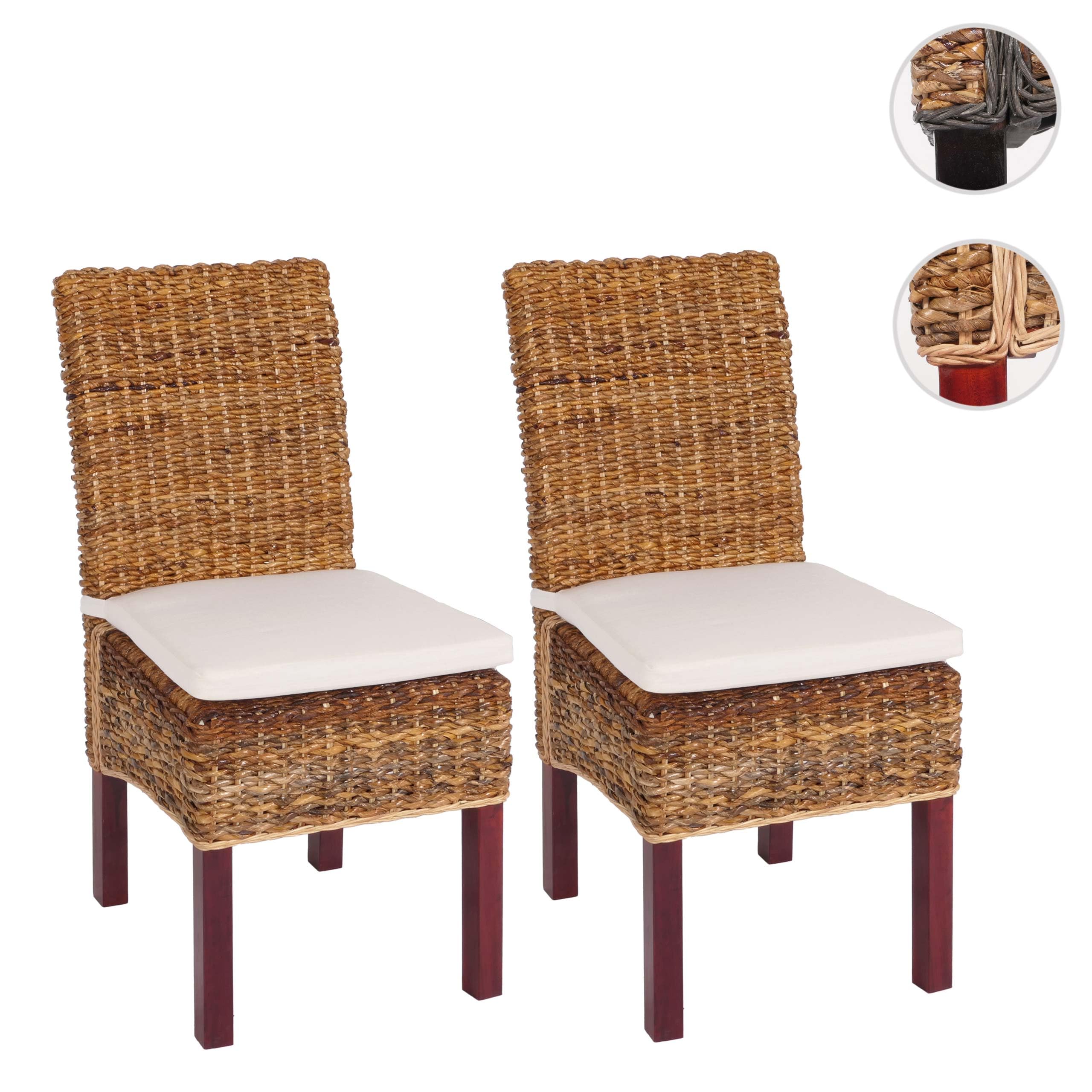Mendler Set 2X sedie Intreccio di banano Eleganti Soggiorno Sala Pranzo M69 Bali Gambe Chiare con Cuscini