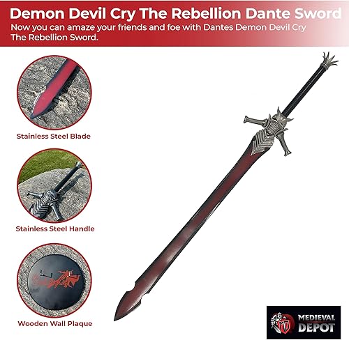 Miniatura 3 de MedievalDepot Dante's Rebellion Espada (Devil May Cry) - Hoja negra y roja de 37 pulgadas, acero inoxidable