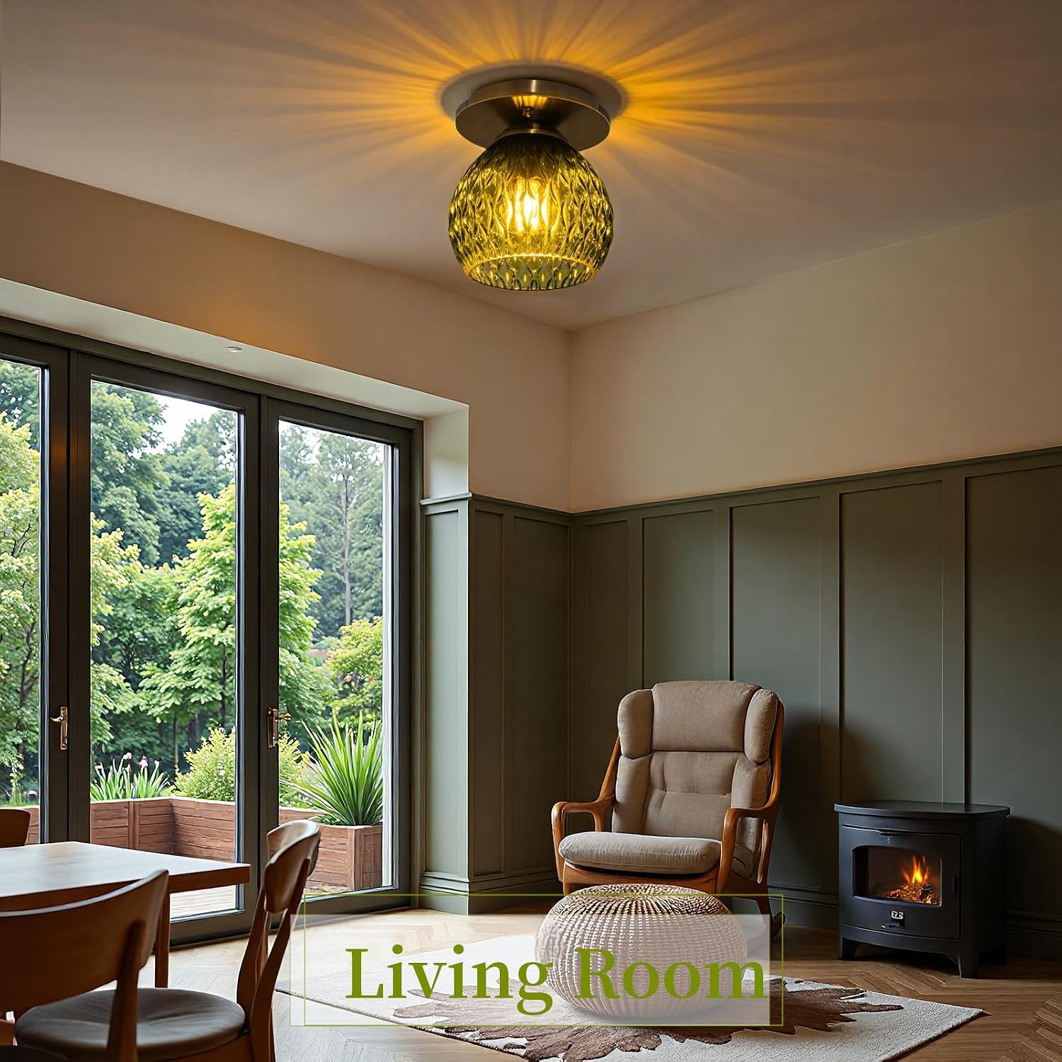 Semi Flush Mount Ceiling Light,Small Ceiling Light for Hallway, Foyer Light Fixtures,Close to Ceiling Light Fixtures,Green Light Fixtures(Pineapple Green 1-Light)